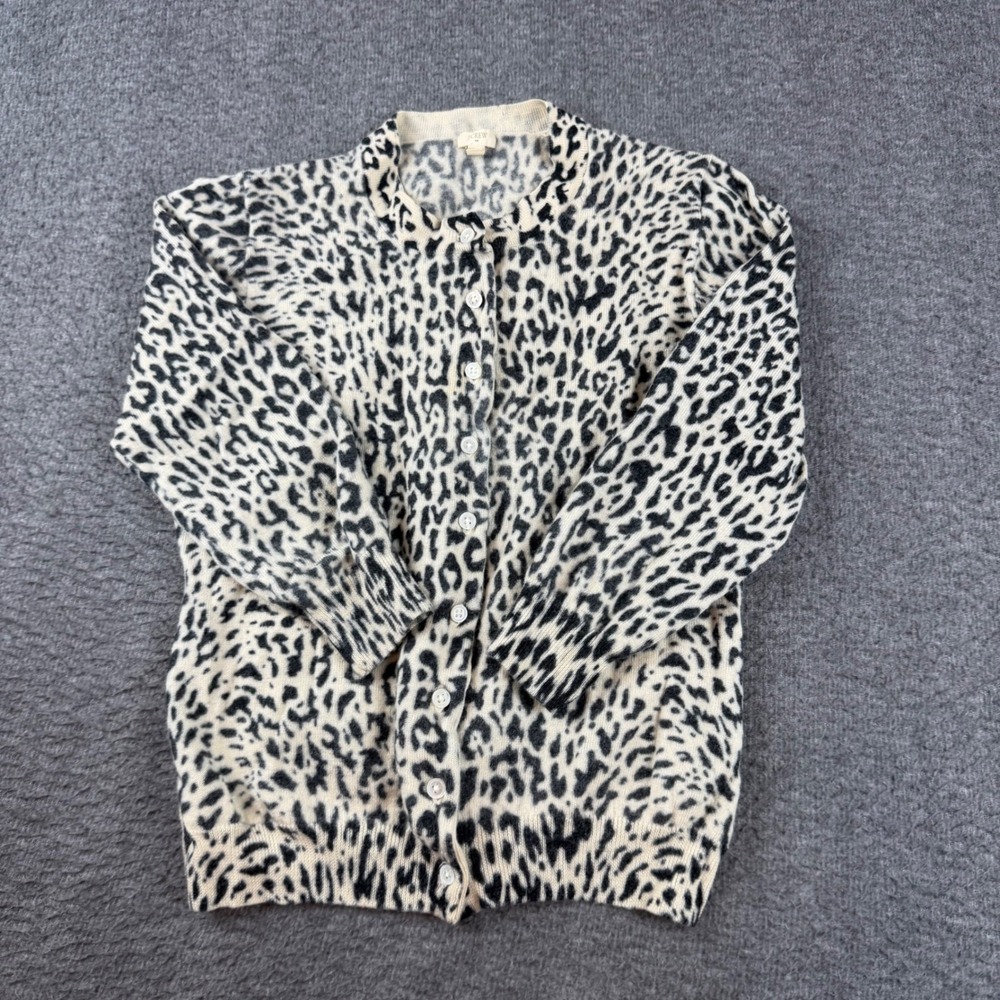 J.Crew Cardigan Women's S Cream Leopard Print Merino Wool Tippi Sweater
